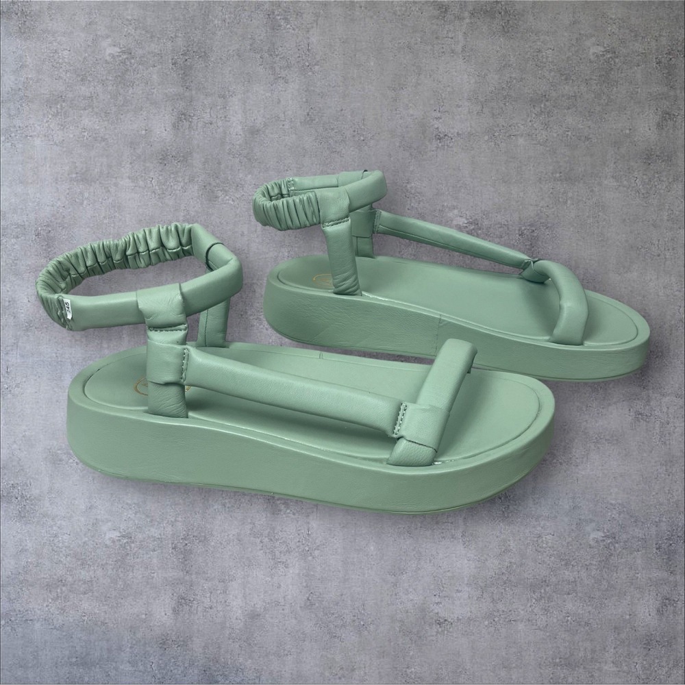 ASH Victoria Green Napa Leather Platform Strappy Sandals Womens 39 Slip On